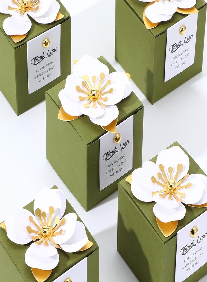 AojSup 36 Pcs Wedding Favor Boxes with Thanks Card, 2.56 Inch Square Flower Candy Boxes Paper bridal shower favor box for Guests Wedding Bridal Shower Birthday Party Anniversary (Green) - Image 2